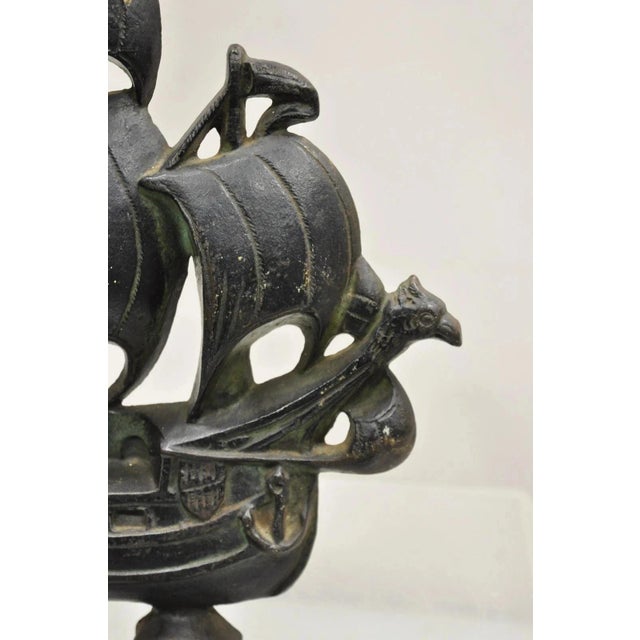 Antique Victorian 1930 Creation Co Cast Iron Figural Ship Boat Door Stop (B) For Sale - Image 4 of 11
