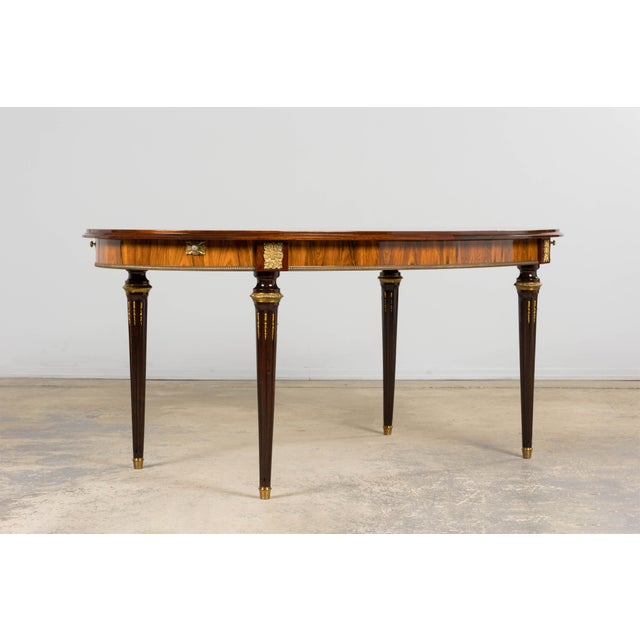 Wood Antique French Louis XVI Style Rosewood Dining Table With Floral Inlay For Sale - Image 7 of 18