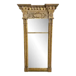 American Classical Gilt Pier Mirror With Acorn, Shell, and Medallion Carvings