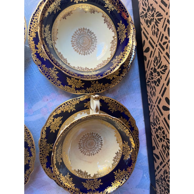 Early 20th Century Vintage Paragon Double Warrant Cobalt Blue and Gold Cup and Saucer Set- 12 Pieces For Sale - Image 5 of 13