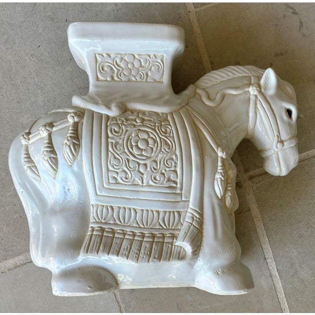 Circa 1980 Fabulous Linen-Hued Earthenware Pony Garden Stool / Plant Stand For Sale - Image 14 of 18