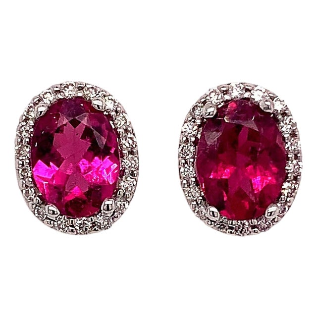 Tourmaline Diamond Stud Earrings 14k Gold 2.27 TCW Certified For Sale