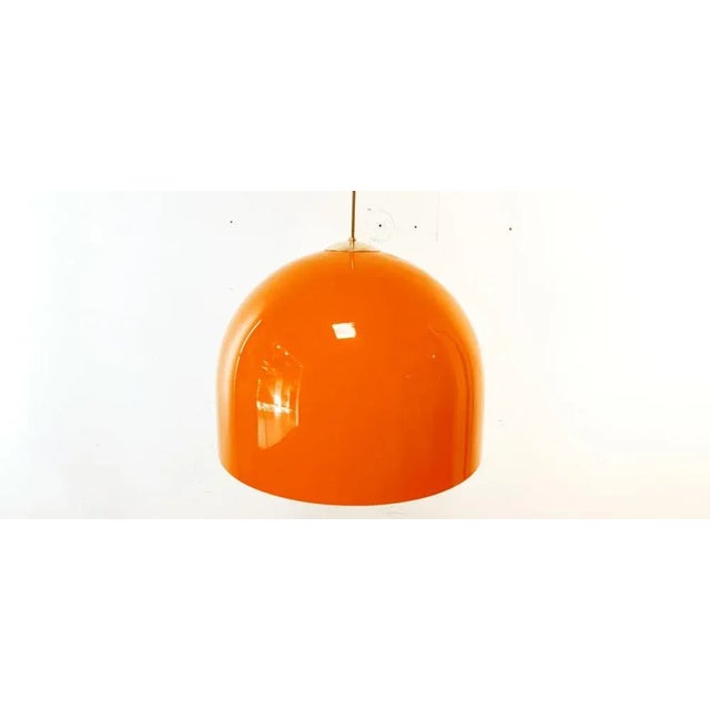 Orange Dome Ceiling Light with Brass Rod For Sale - Image 6 of 10