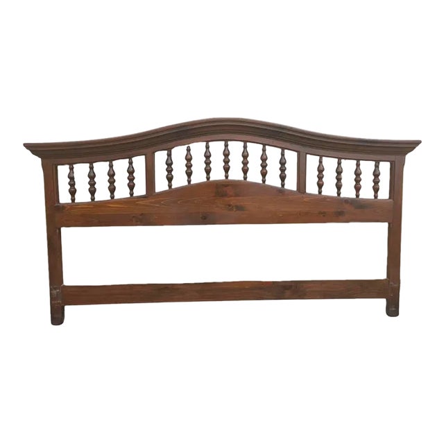 Mid-20th Century Antiqued Pine King Size Arched Top Headboard For Sale