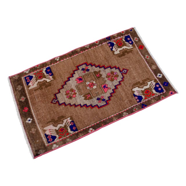 Small Turkish Rug Hand Knotted Faded Entryway Mat Bath Rug Kitchen Rug - 18'' X 30'' For Sale - Image 4 of 13