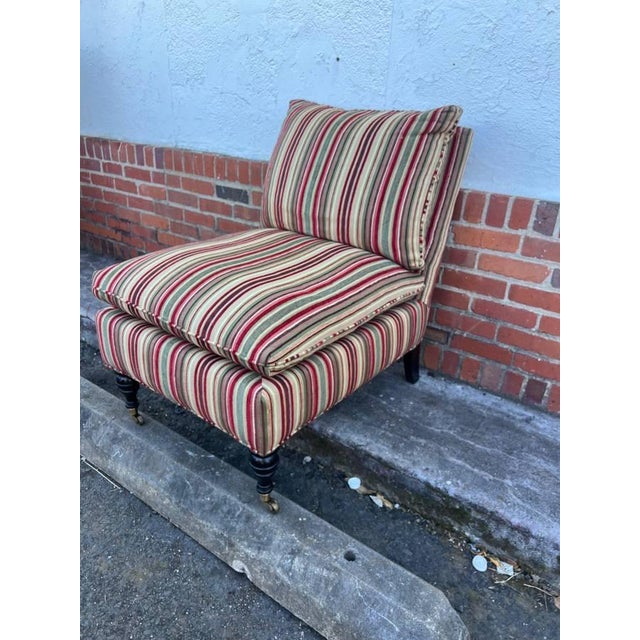 Red Late 20th Century Mitchell Gold Pair of Multi Color Striped Slipper Lounge Chairs For Sale - Image 8 of 12