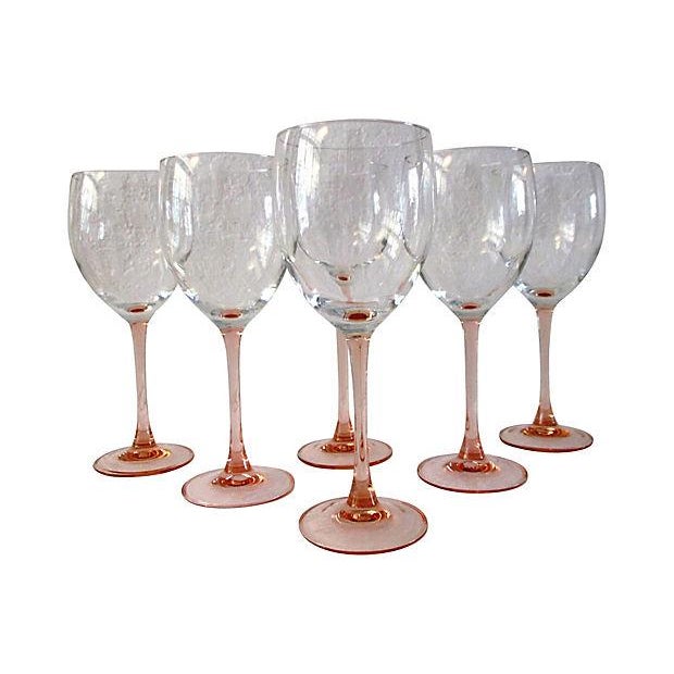 Vintage Pink Stemmed Crystal Wine Glasses Set of 6 Chairish