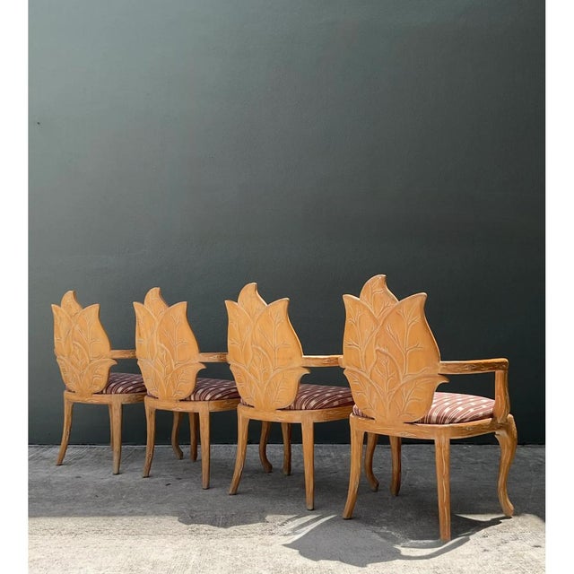 Mid 20th Century Vintage Carved Wood Leaf Back Chairs in McLaurin and Piercy “Batak” - Set of 4 For Sale - Image 5 of 12