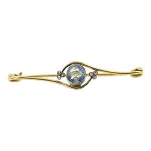 Antique GIA No Heat Sapphire and Rose Cut Diamond Gold Bar Brooch