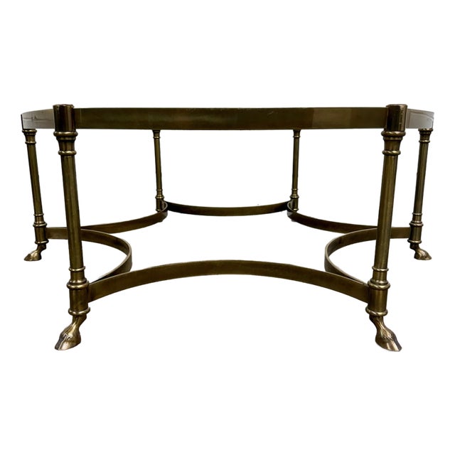 Vintage Mid Century Labarge Style Brass Hexagonal Coffee Table Cocktail Table For Sale