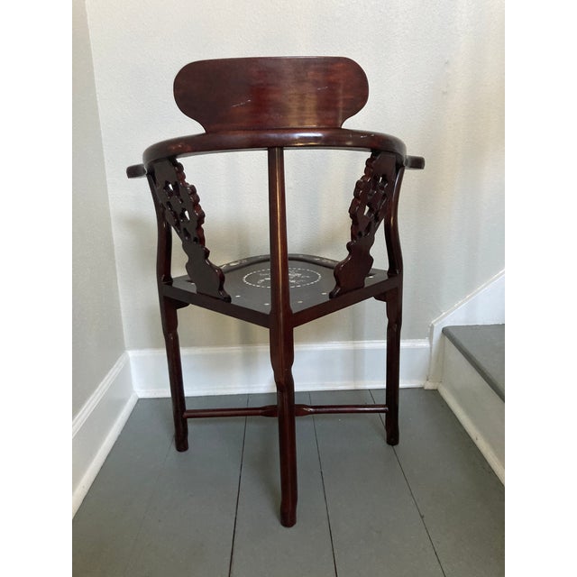 1950s 1950s Chinese Export Mother of Pearl Inlay Corner Chair For Sale - Image 5 of 13