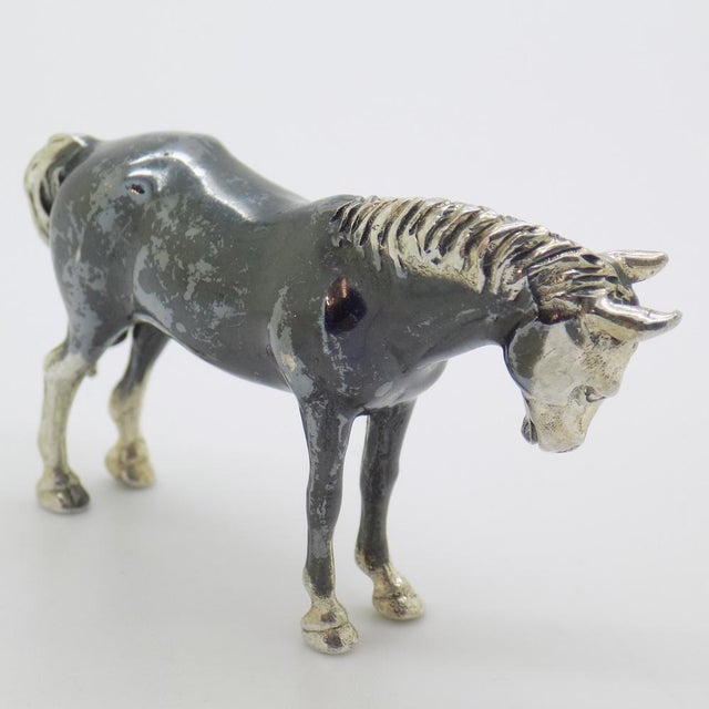 Vintage Italian Handmade Genuine Silver Saturno Branded Darkened Horse Figurine, 1980s For Sale - Image 4 of 13