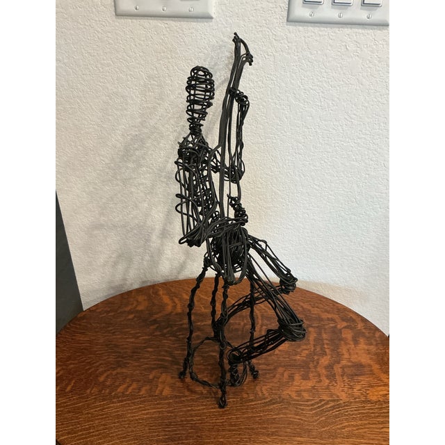 Contemporary Contemporary Seated Band Player Black Wire Metal Art Sculptures For Sale - Image 3 of 7
