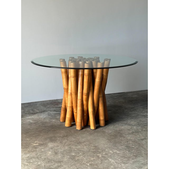 Contemporary Vintage Bundled Bamboo Glass-Top Dining Table, Attributed to Budji Layug For Sale - Image 3 of 17