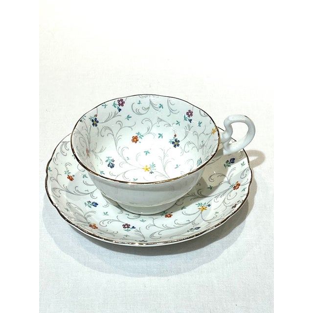 Ceramic Vintage Fine China Tea Cups and Saucers & 2 Sets Cream and Sugar - 6 pcs For Sale - Image 7 of 17