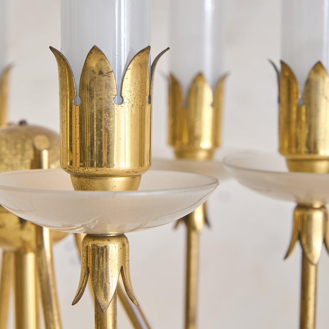 1953 Italian Brass + Opaline Glass Floor Lamp by Angelo Lelii for Arredoluce For Sale - Image 10 of 13