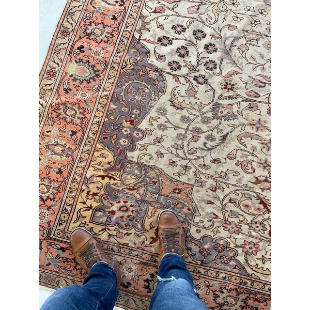 Vintage Turkish Vine Design Elongated with European Size in Pastels Rug 8.10 x 13 For Sale - Image 9 of 9