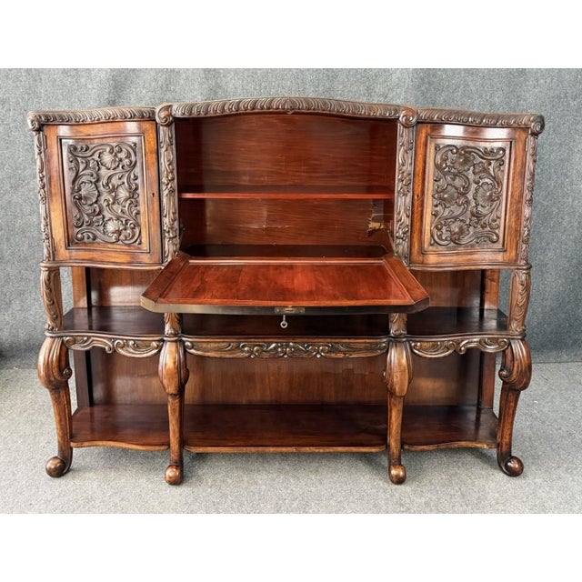 19th Century Heavily Carved Continental Drop-Front Bar With Greyhound Motif For Sale - Image 4 of 14