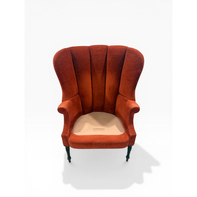 Maroon Late 20th Century Rust Channel-Tufted Wingback Accent Chair With Carved Wood Legs For Sale - Image 8 of 10