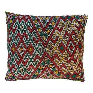 Mid 20th Century Moroccan Berber-Patterned Orange & Green Pillow For Sale