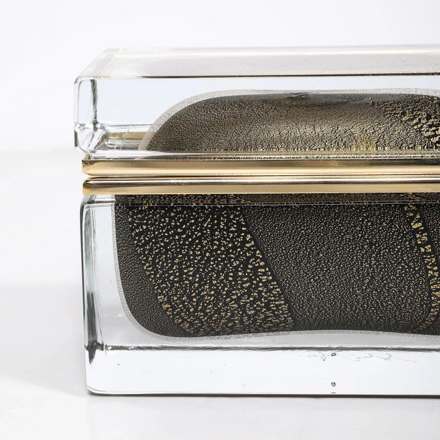 Modernist Hand-Blown Murano Glass Box in Black W/ 24Karat Gold Flecks & Brass For Sale In New York - Image 6 of 18