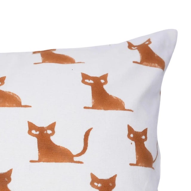 Modern Fabdivine Handmade Block Print Halloween Pillow Cover Cat Design, Spooky Holiday Décor Size-12x20 For Sale - Image 3 of 6