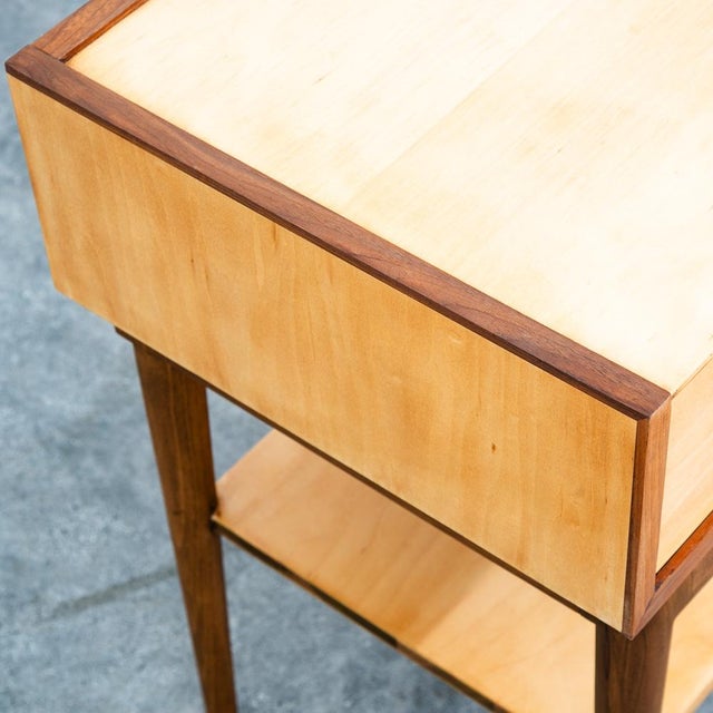 Wood Mid Century Modern Nightstands Side Table Birch Walnut Drawer Italian End Set 2 For Sale - Image 7 of 12