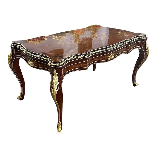 French Style Big Dining Table With Gold Details For Sale