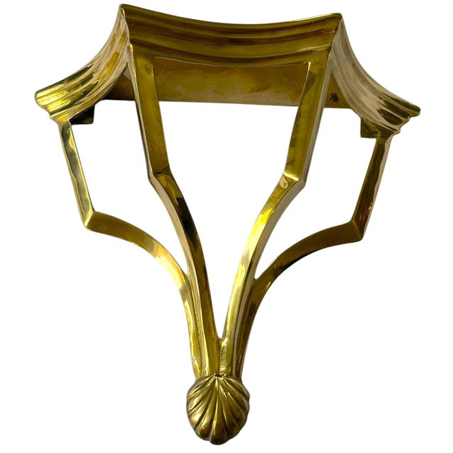 1980s Set of 4 Vintage Solid Brass Chinoiserie Pagoda Wall Brackets With Shell Motif For Sale - Image 5 of 13