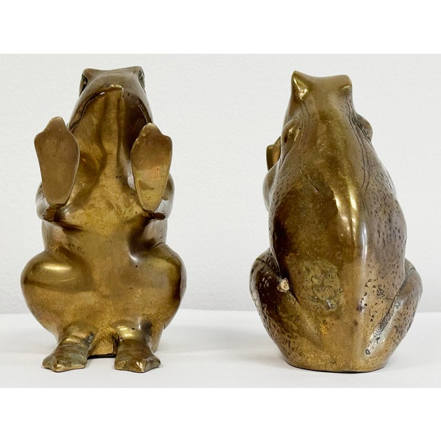 Mid 20th Century VIntage Solid Brass Frog Bookends For Sale - Image 5 of 6