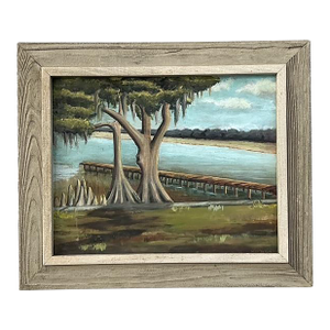 Vintage Original Lakeside Oil on Canvas