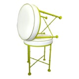Pair of Mid Century Faux Bamboo Stools in the Style of Phyllis Morris – Green Metal & White Vinyl For Sale