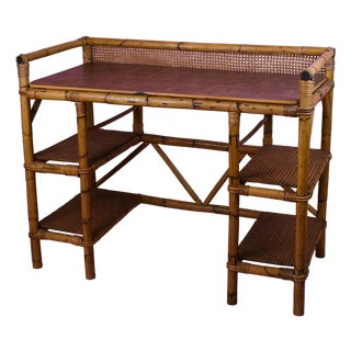 Vintage Rattan and Cane Desk For Sale