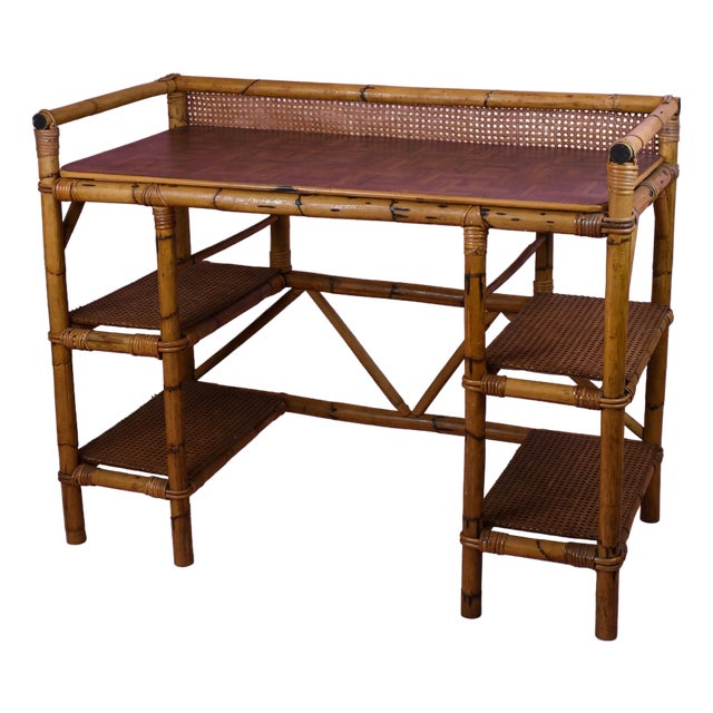 Vintage Rattan and Cane Desk For Sale