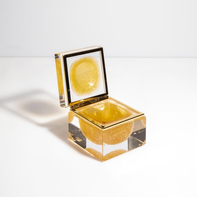 Modern Hand Blown Murano Box in Amber With Bubbles For Sale - Image 3 of 7