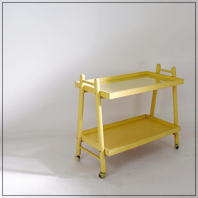Vintage Bar Cart in Yellow Lacquered Wood For Sale - Image 15 of 15