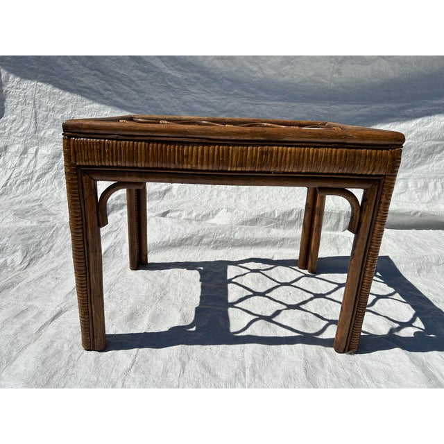 1980s Vintage Rattan Side Table With Glass Top | Chairish