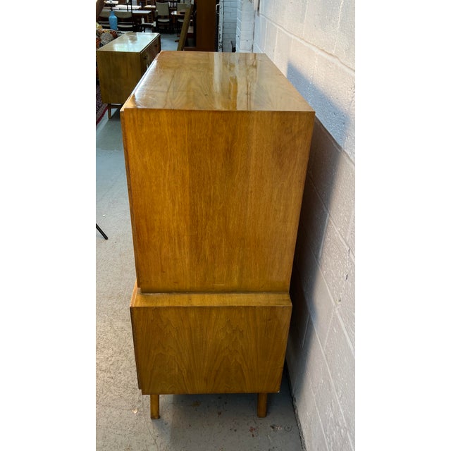 Goldenrod Unique Mid-Century Modern High-Boy Chest W/ Sculpted Handles For Sale - Image 8 of 17