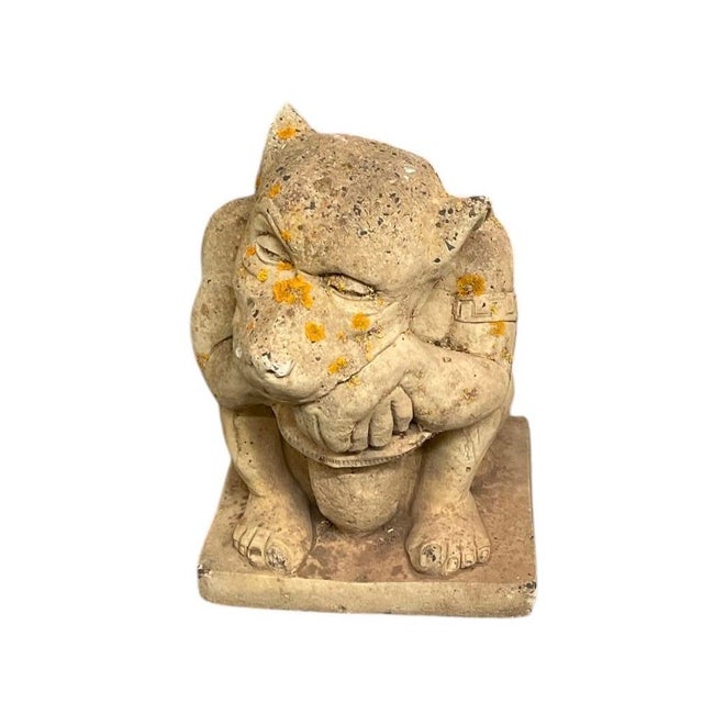 Traditional Vintage Cast Stone Crouching Gargoyle Garden Statue For Sale - Image 3 of 12