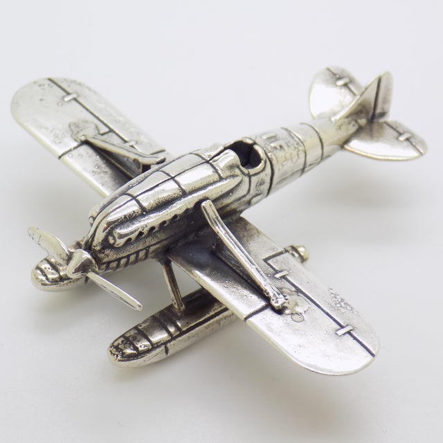1970s Vintage Italian Handmade Genuine Silver Seaplane Floatplane Figurine Miniature Sculpture, 1970s For Sale - Image 5 of 16