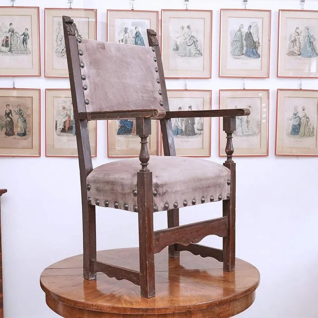 Brown Renaissance Style Studded Armchair For Sale - Image 8 of 8