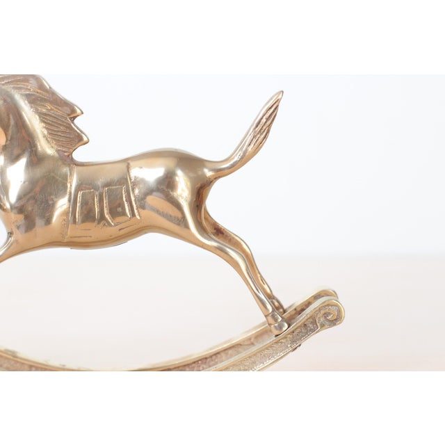 Metal Mid-Century Solid Brass Rocking Horse, Whimsical Home Decor For Sale - Image 7 of 14