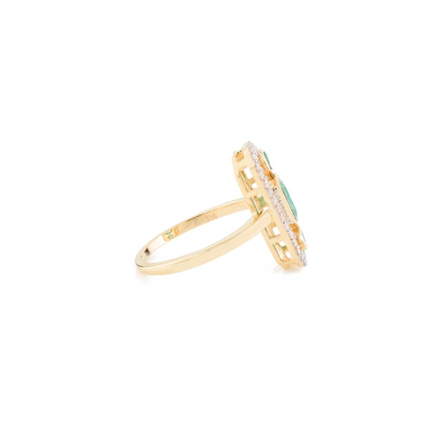 Metal Emerald Axis Ring in 18k Yellow Gold Three Stone Ring Size 6.5 For Sale - Image 7 of 12