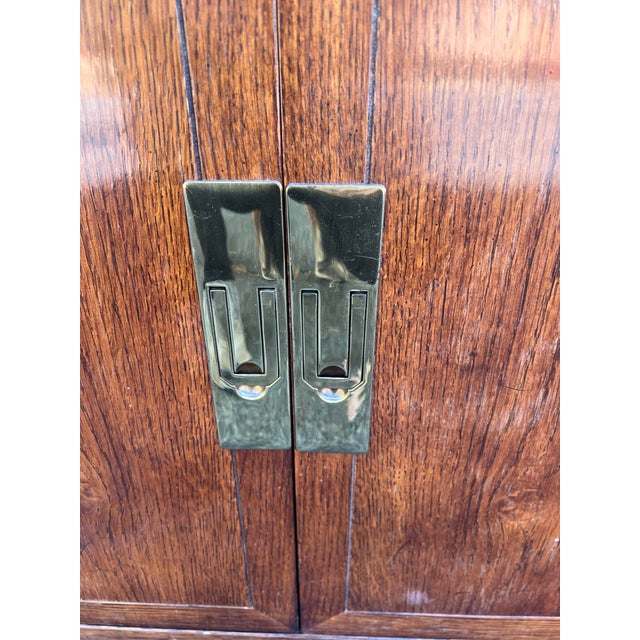 Henredon Pair Henredon Scene 1 One Campaign Style Nightstands or Brass Hardware For Sale - Image 4 of 12