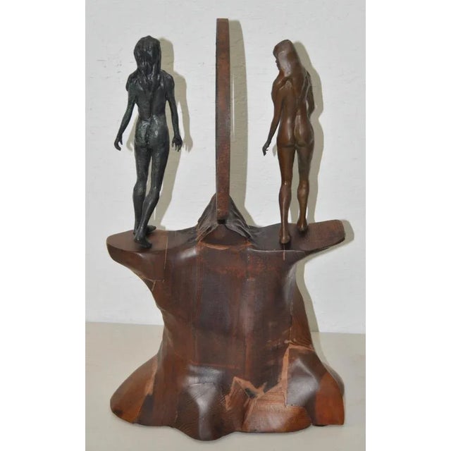 1970s Vintage Figural Nude Bronze, Wrought Iron & Wood Sculpture C.1960s to 1970s For Sale - Image 5 of 6