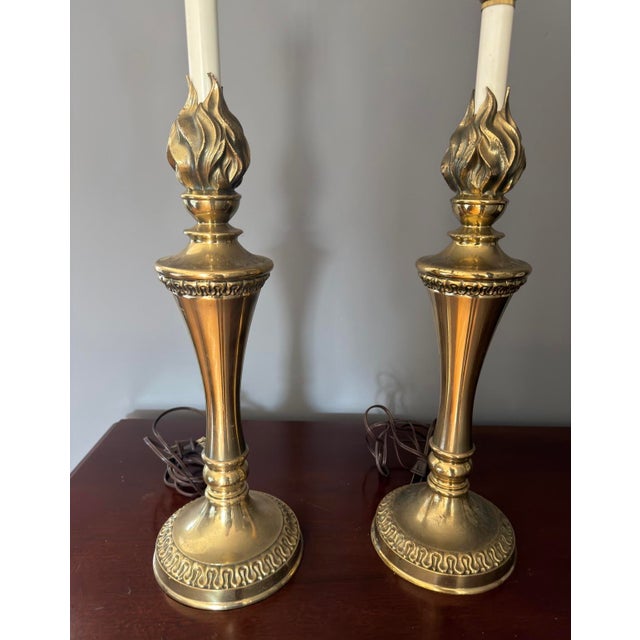 1980s Neoclassical Brass Olympic Torch Lamps For Sale In Washington DC - Image 6 of 7