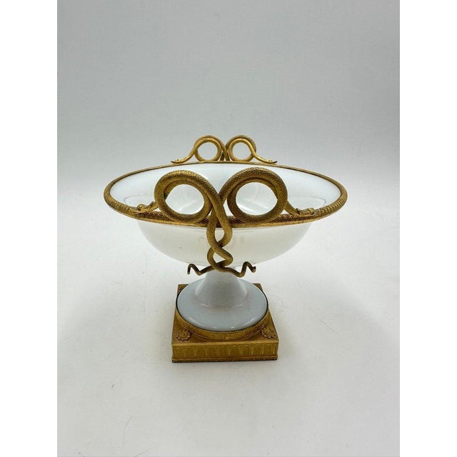 Traditional 19th Century Opaline Cup in Gilded Bronze Frame, Opaque Blown Glass called Milk-Paline For Sale - Image 3 of 12