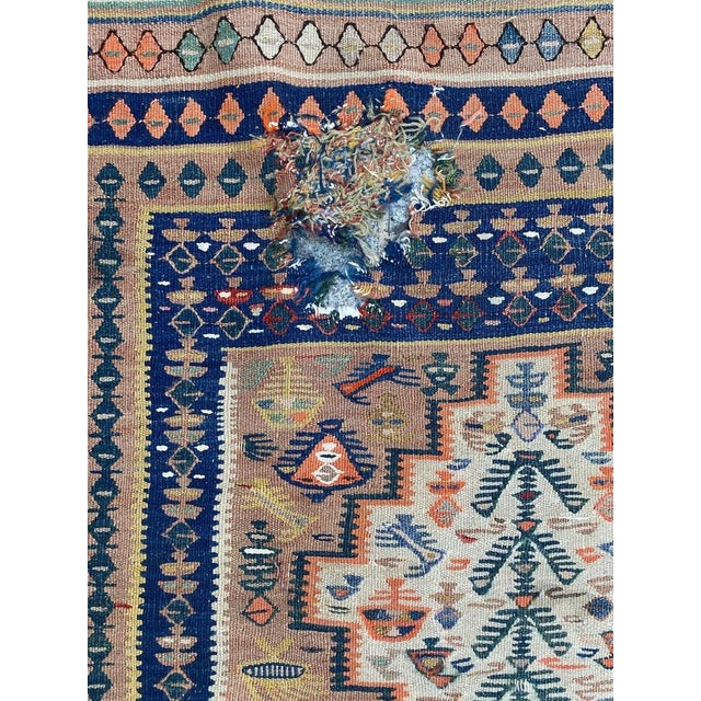 Long Antique Senneh Kurdish Runner Kilim Rug, 1920s For Sale - Image 3 of 18