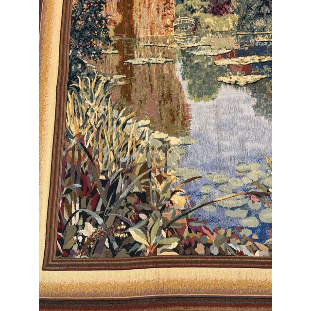 Textile Vintage Belgian Jacquard Tapestry After Claude Monet’s Giverny Water Lily Pond, 65” For Sale - Image 7 of 9