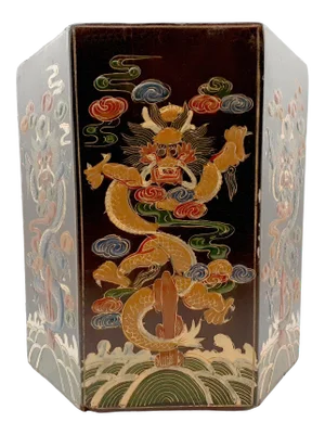 Late 19th Century Chinese Lacquer Dragon Panels Hexagonal Brushpot